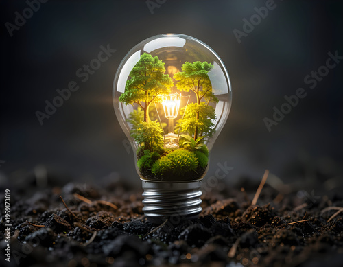 Lightbulb Holding a Miniature Glowing Forest with Warm Light Inside