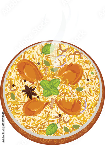 Delicious Chicken Biryani with Rice Indian Food Design