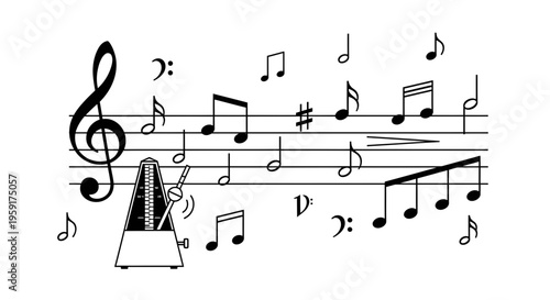 Music notes, treble clef, sheet music, musical symbols, vector illustration