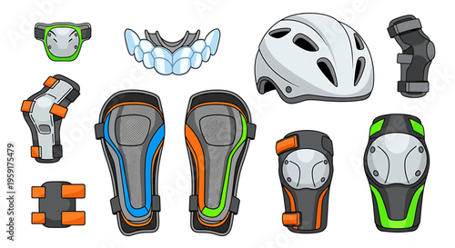 Protective gear, knee pads, elbow pads, helmets, safety equipment, athletic protectors