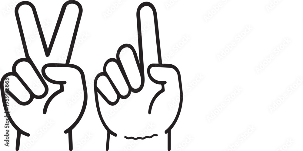 Obraz premium A black and white line art illustration showing two hands making different counting gestures today