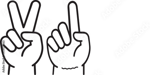 A black and white line art illustration showing two hands making different counting gestures today