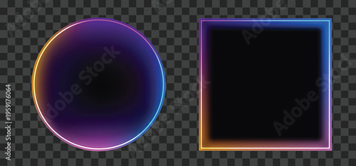 Modern UI UX colorful glowing boxes with gradient neon frame design elements vector poster