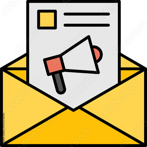 Megaphone in an envelope announcing.