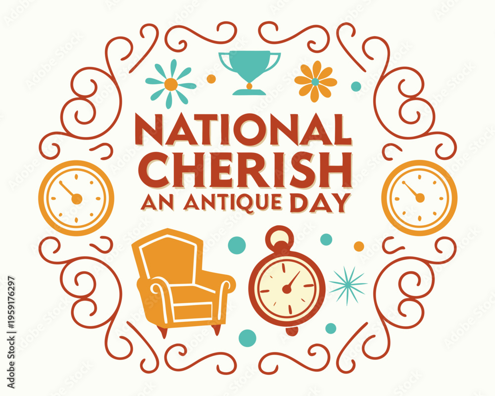 Naklejka premium Collectibles and Antiques Illustration Vector, Celebrate National Cherish an Antique Day