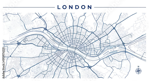 London City Map Blueprint - Aerial View of Thames River and Streets