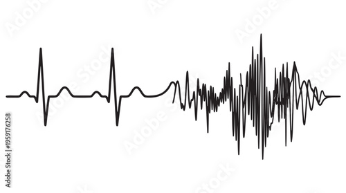 ECG heartbeat, electrocardiogram wave, medical vector, black line graph