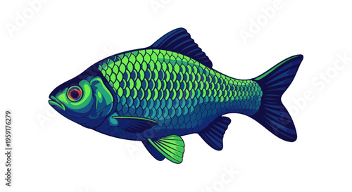 Vibrant Blue and Green Carp Fish Illustration