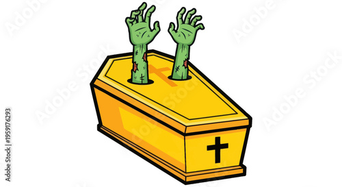 Zombie Hands Emerge from Golden Coffin