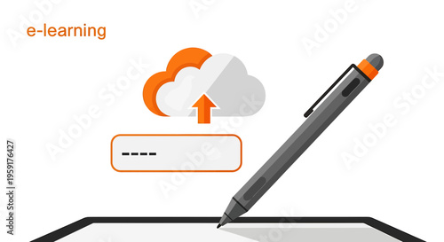 E-learning, online education, digital learning, tablet icon, vector illustration