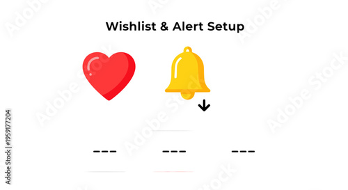 Ecommerce icons, wishlist, alert setup, heart, bell, notification vector symbols