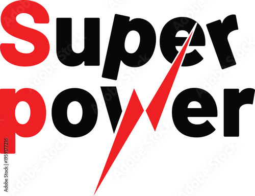 A bold graphic design featuring the word superpower with a vibrant red lightning bolt symbol