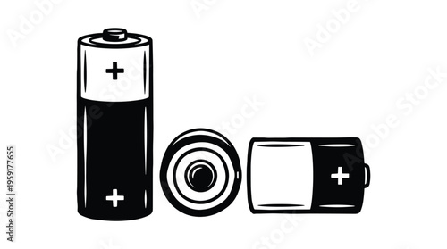 Three batteries AA and AAA types isolated on white background
