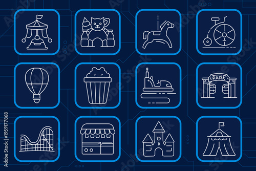 Fitness set icon. Smartwatch heart, cardio pulse, exercise bike, scale weight, yoga pose, workout mat, muscle heart, nutrition apple, shield fitness, abs torso, waist slimming, gym ball