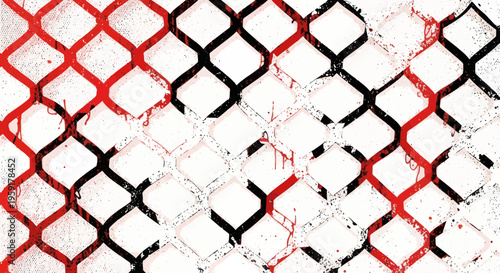 Red and black spray paint stencil pattern on white background