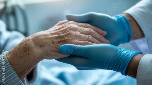 Wallpaper Mural Doctor holding senior patient hand, close up, medical care concept, no faces Torontodigital.ca