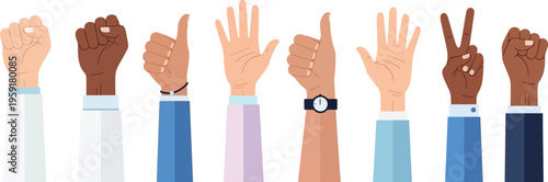Diverse Hands Gesturing Approval and Solidarity on White Background