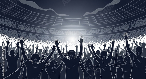 Crowd of People Cheering in a Stadium at Night.