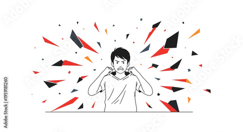 Frustrated man with exploding head, stress, anger, mental breakdown, abstract explosion
