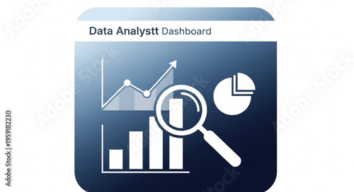 Data Analyst Dashboard Icon with Charts, Graphs, and Magnifying Glass.