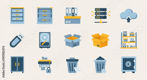 Data Storage and Management Icons - A Comprehensive Collection.