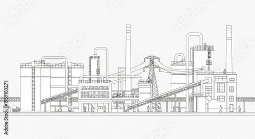 Detailed Architectural Drawing of an Industrial Power Plant.