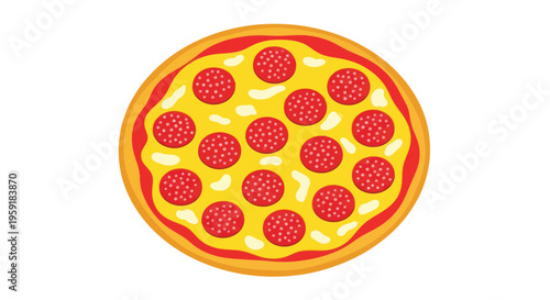 Delicious Pepperoni Pizza Top View Isolated on White Background