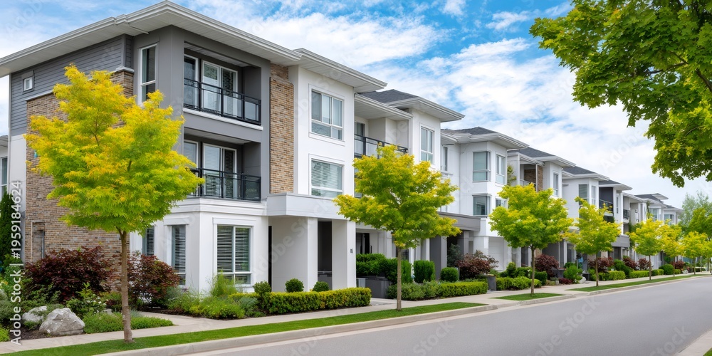 Fototapeta premium Modern townhouses street in a suburban residential neighborhood