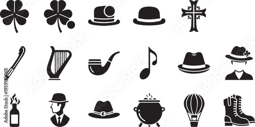 Collection of St. Patrick's Day and Irish Symbols Flat Design Icons Vector Illustration