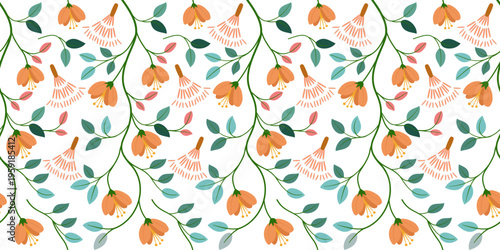 Vintage seamless floral pattern featuring vector flowers and butterflies for a nature-inspired textile wallpaper design