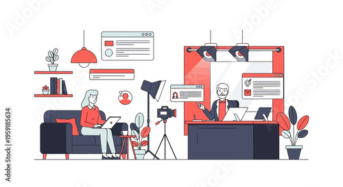 Student on sofa learns from teacher conducting online class via video call and digital platform