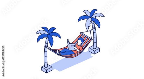 A man in a hammock under a tree reads a book and rests in the sun