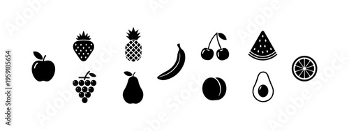 Minimalist Healthy Fruit Silhouette Icon Set