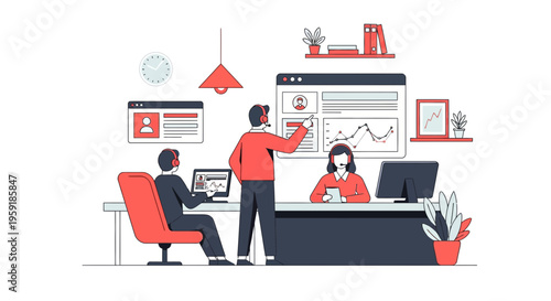 Team lead helps staff do work well for help desk task at a new office