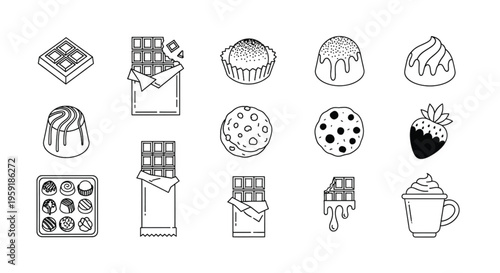 Chocolate Desserts Line Icon Set Cocoa Sweets Collection Outline Illustration Isolated
