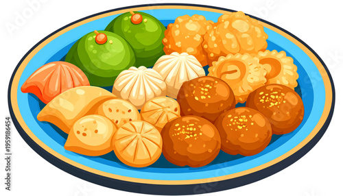 Colorful assortment of Indonesian traditional snacks (jajanan) served on a plate, featuring various sweet kue with diverse shapes and flavors, perfect for gatherings and celebrations