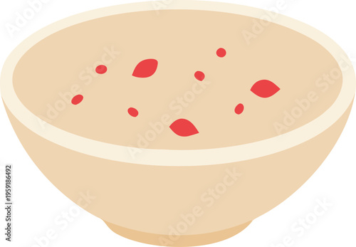 A simple illustration of a beige bowl filled with a light soup