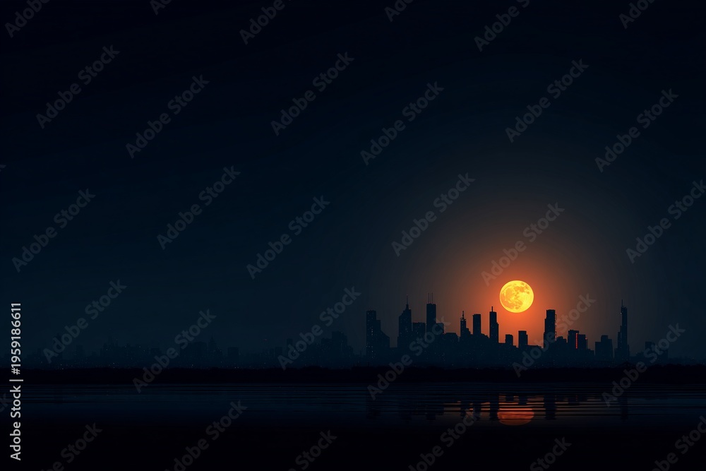 Naklejka premium City Skyline Lights Off for Earth Hour Night Scene