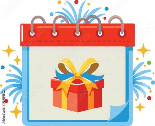 Celebratory calendar with a gift a festive occasion reminder