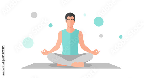Man Meditating in Lotus Pose on Yoga Mat, Peaceful Mind, Mindfulness, Wellness