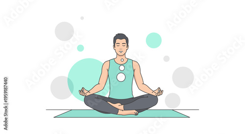 Man Meditating in Lotus Pose on Yoga Mat, Peaceful Mind, Zen Lifestyle
