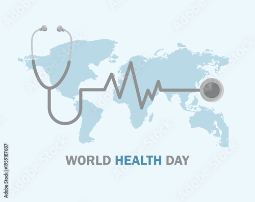 Our planet, our health. World health day. Concept background. World health day concept text design with doctor stethoscope. vector illustration