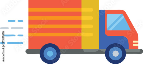 Colorful illustration of a delivery truck speeding forward quickly