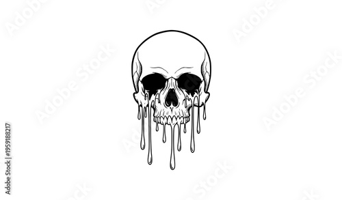 Dripping melting skull black silhouette vector illustration horror gothic design minimal style