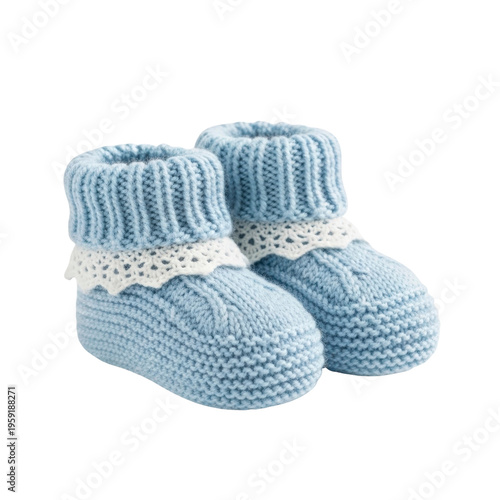 Pair of light blue knitted baby booties
