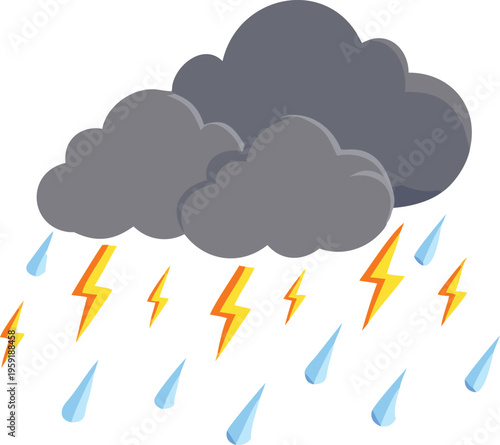 A dramatic thunderstorm with lightning bolts and heavy rainfall