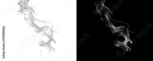 Bilde på lerret Vertical white smoke plume with transparent alpha channel illustration