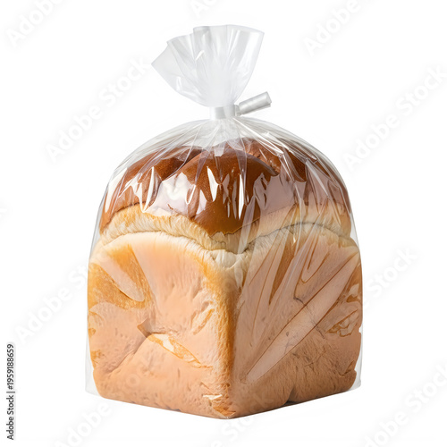 A loaf of bread wrapped in plastic
