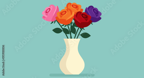 A beautiful bouquet of colorful roses in a vase.
