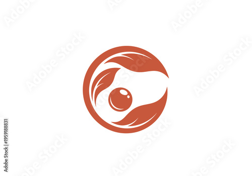 Terracotta Spiraling Leaf Logo: Organic Hydroponic Water Bubble Design